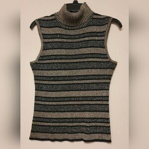 90s Metallic Cable & Gauge Silk Striped Sleeveless Sweater Gold/Silver Size XL